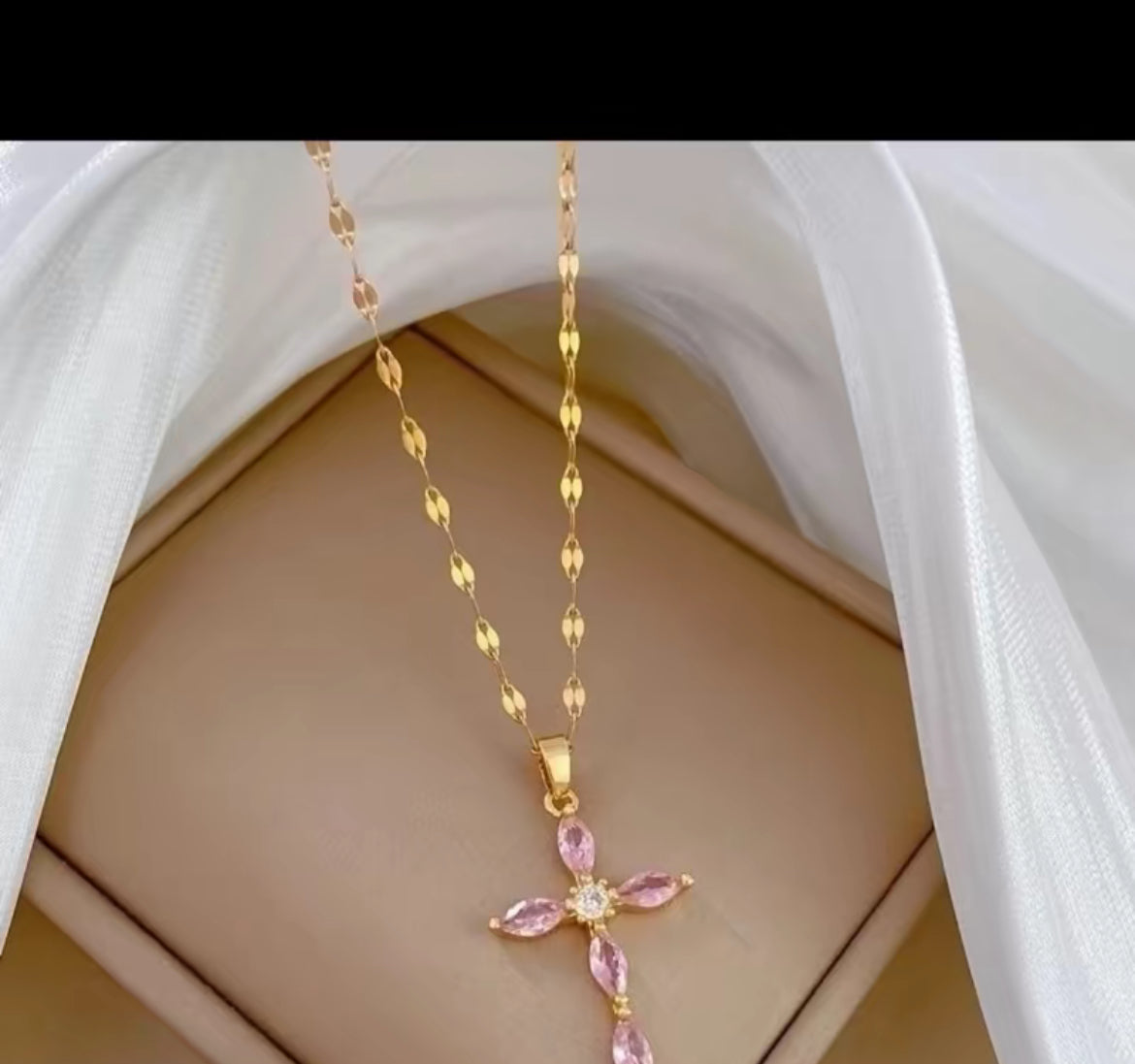 Elegant Cross Pendant Necklace Gemstone Daily Wearing