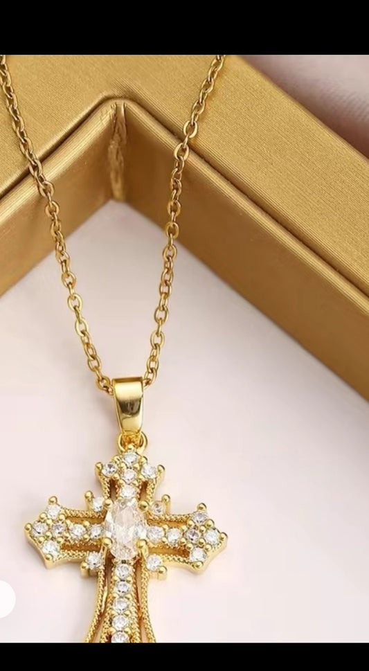 Style Cross Stainless Steel Gold Cute Necklace -mini