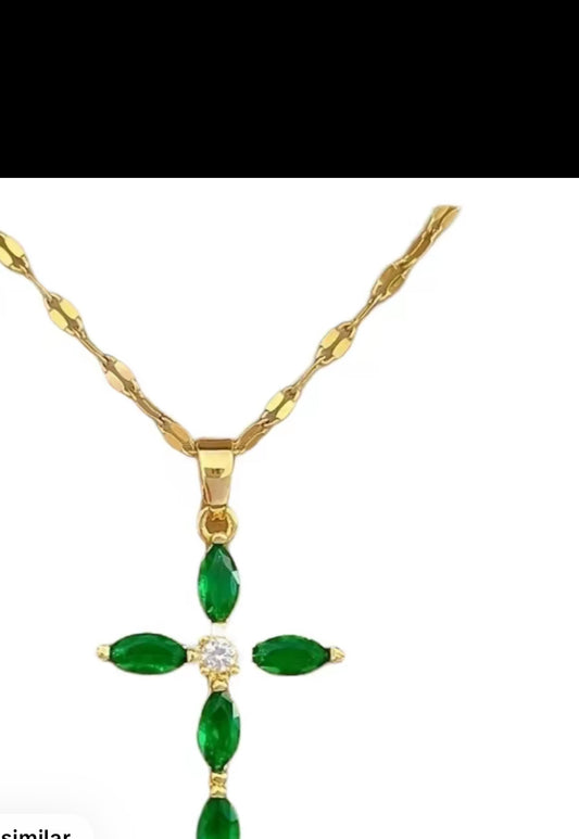 Elegant Cross Pendant Necklace Gemstone Daily Wearing
